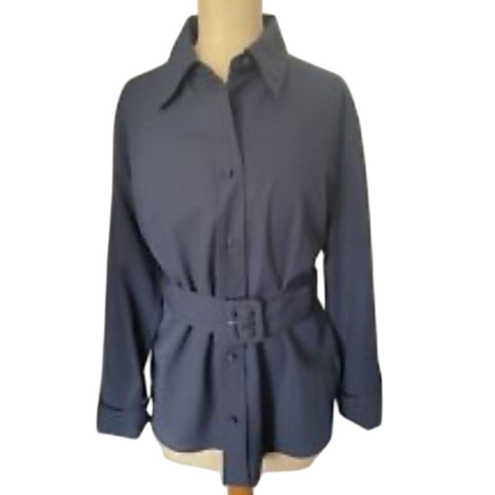 Zara navy blue/ black belted button down shirt! Size L